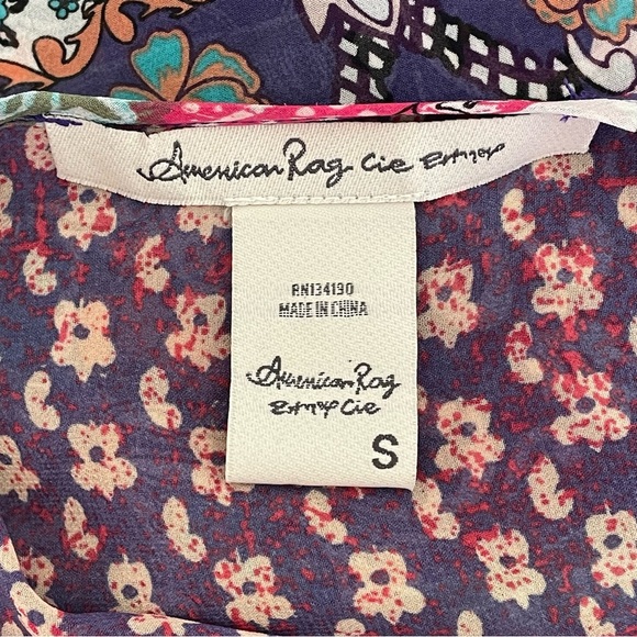American Rag Semi Sheer Floral Peasant Purple Pink Boho Tunic Top Women Size S - Picture 6 of 7